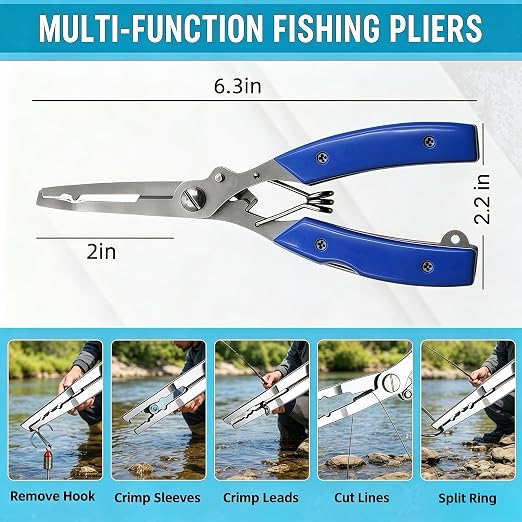Fish Lip Gripper, Fish Gripper with Scale, Multifunctional Fishing Pliers with Hook Remover and Split Ring Tool, Ideal Fishing Gift for Men