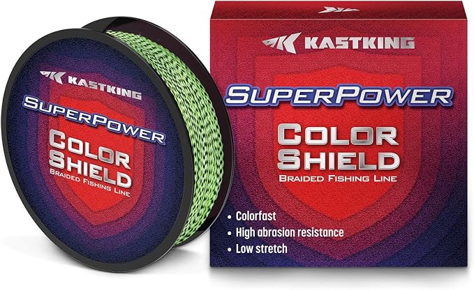 KastKing Superpower ColorShield Braided Fishing Line - Colorfast Braided Line, 100% Solution Dyed UHMWPE Fiber, Smooth & Strong Superline, Near Zero Stretch, Sensitive, High Abrasion Resistance