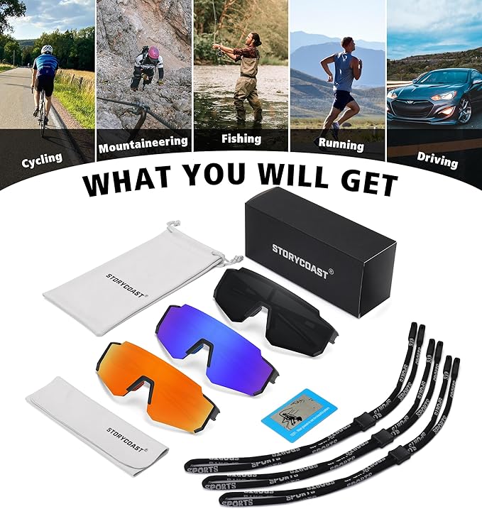 STORYCOAST Polarized Sports Sunglasses for Men Women,Driving Fishing Cycling Mountain Bike Sunglasses UV400 Protection