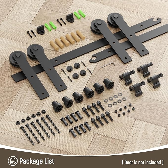 CCJH 18FT Sliding Barn Door Hardware Kit, Heavy Duty, Smoothly and Silently, Easy to Install, Fit 54" Width Double Door Panel, I Shaped Hangers Black