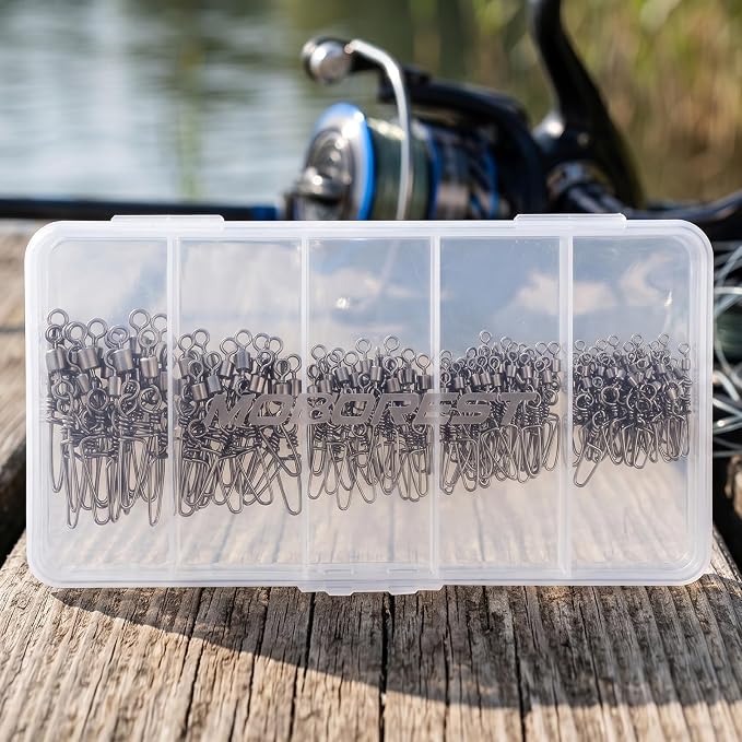 110PCS Stainless Steel Barrel Snap Swivel Fishing Accessories, Premium Fishing Gear Equipment with Ball Bearing Swivels Snaps Connector for Quick Connect Fishing Lures