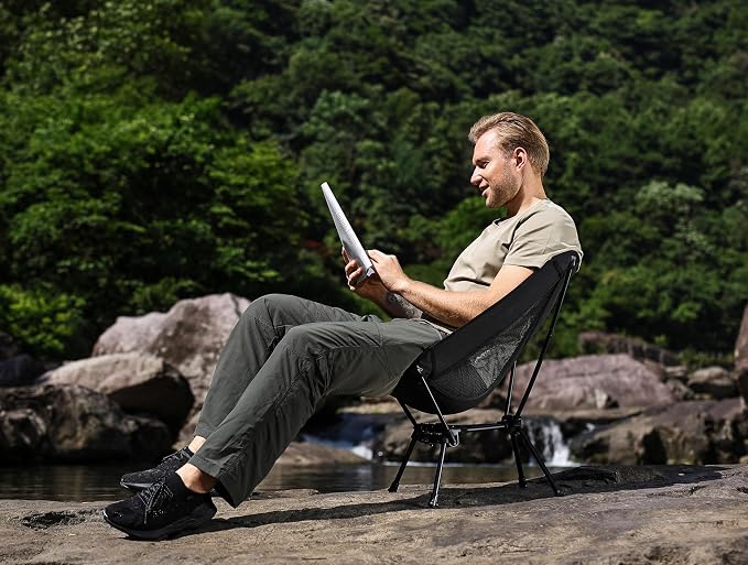 MARCHWAY Lightweight Folding Camping Chair, Portable Foldable Compact for Outdoor Camp, Travel, Beach, Picnic, Festival, Hiking, Backpacking, Supports 330Lbs (Black)