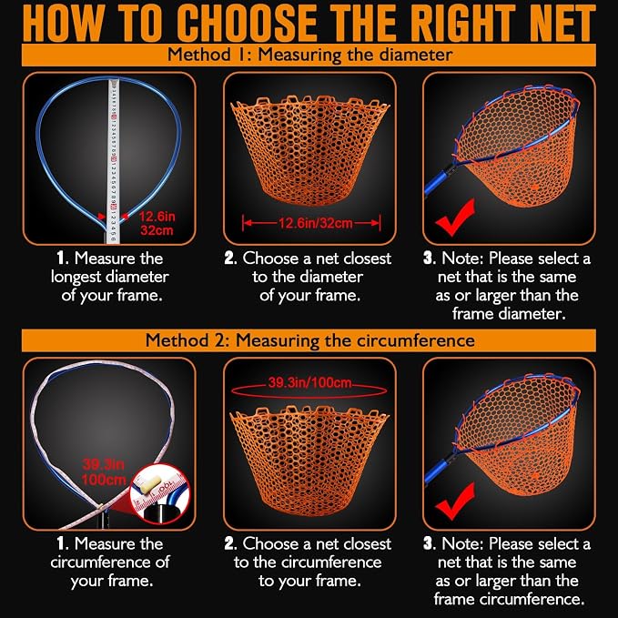 Dovesun Rubber Fishing Net Replacement Netting Without Handle Clear Black Fishing Nets for Fish Fly Fish Landing Net Bag for Freshwater Saltwater Foldable Trout Net Rubber Mesh 5 Sizes White Black Red