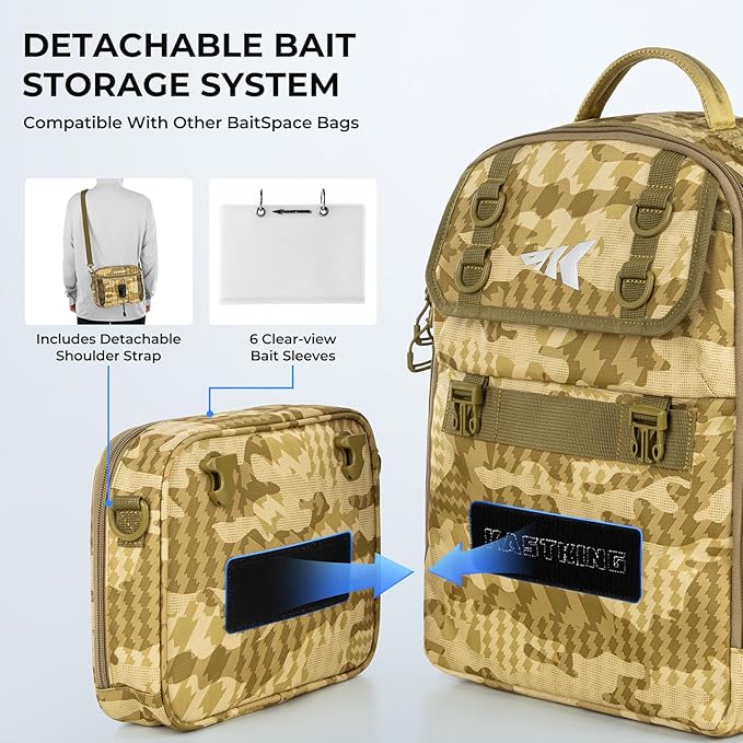 KastKing BaitSpace Fishing Sling Bag, Fishing Backpack with Rod & Beverage Holder, Tackle Bag for Fishing Gear