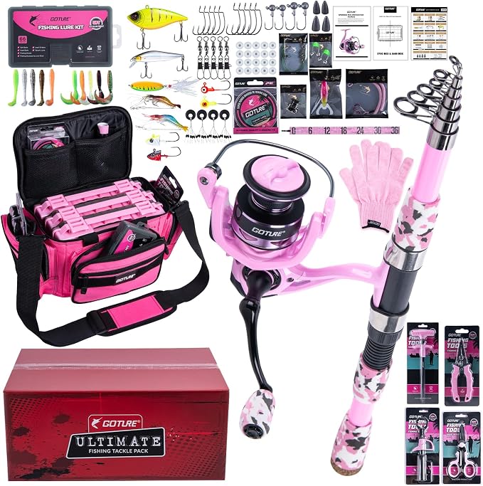 Goture Fishing Kits for Adult,Fishing Pole and Reel Combo, OpenSide Fishing Sling Tackle Storage Bag with 3 Tackle Boxes,Gift for Men