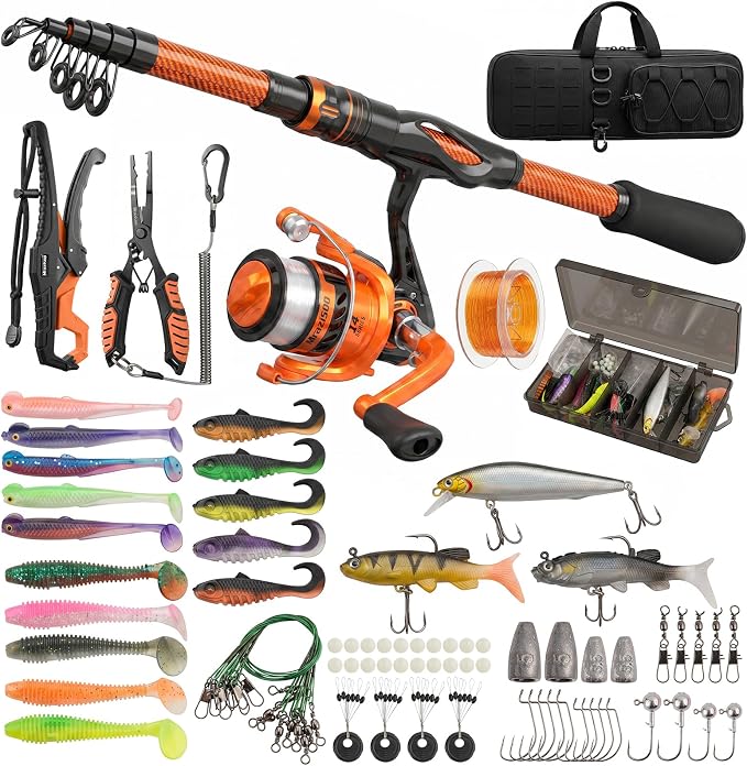 Fishing Rod and Reel Combos, Telescopic Fishing Rod, Spinning Reel Set with Carrier Bag, Freshwater Fishing Rod and Reel Combos Kits for Saltwater and Freshwater Fishing
