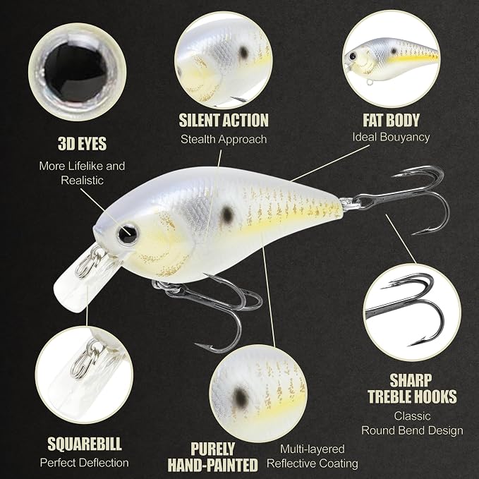 LUCKY CRAFT LC 1.5 Silent Squarebill Crankbait Fishing Lure, 2-3/8", Bass Fishing Lures for Freshwater, Hard Crankbait with Treble Fishing Hooks, Fishing Accessories