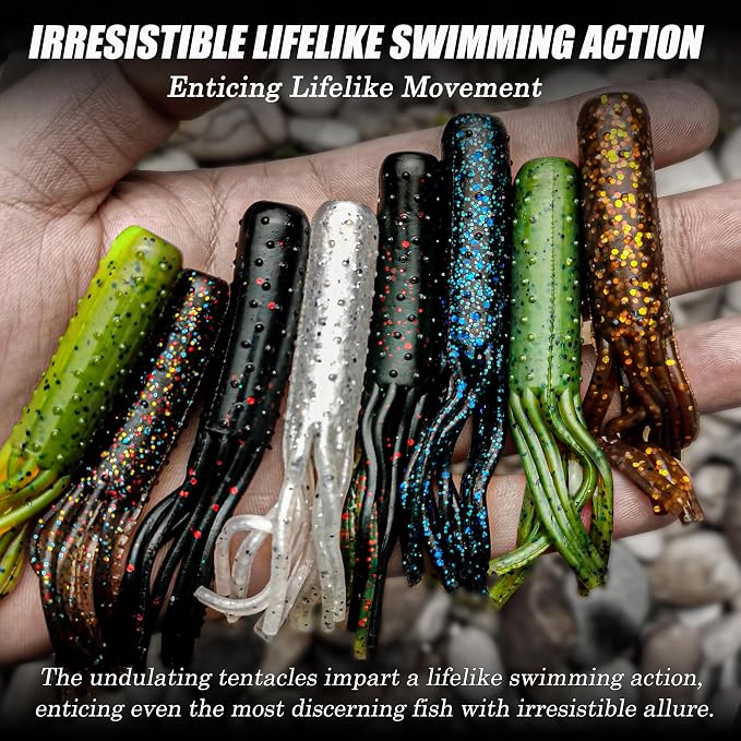 Tube Lures Crappie Lures for Bass Fishing, Tube Jigs Heads Soft Plastic Worm Baits for Freshwater Saltwater