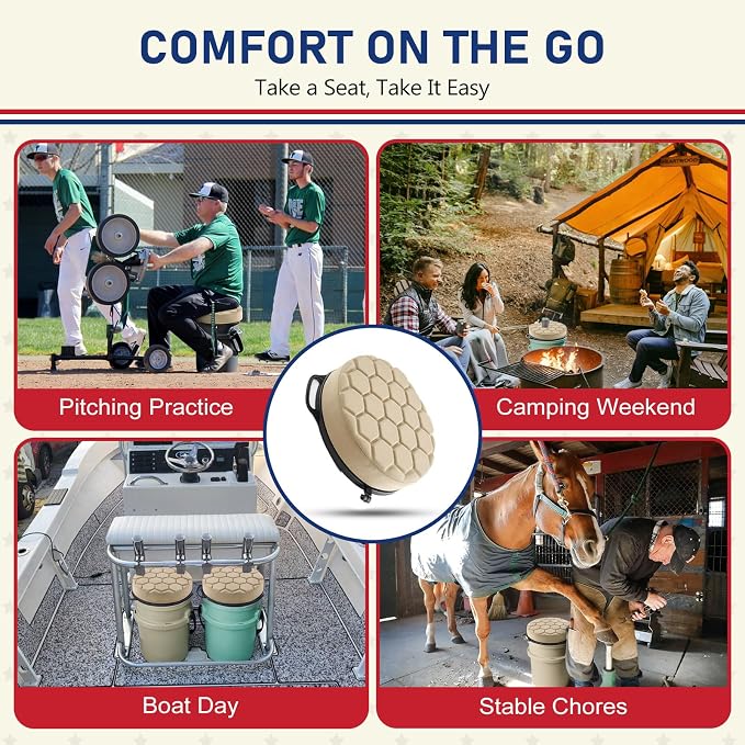 5 Gallon Bucket Seat for Yeti Loadout Bucket Only, 3" Thickened Foam Cushion, 360°Swivel Seats with Hang-It Hook, Seat lid for Dove Duck Hunting, Ice Fishing, Baseball, Camping, Gardening