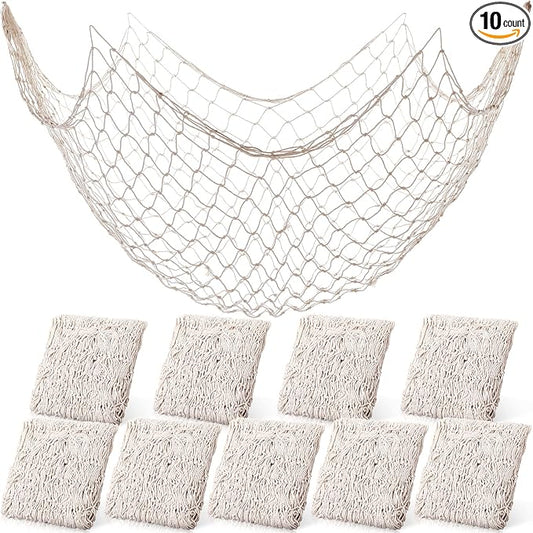 Boao 10 Pieces Fish Net Decorative 80 x 40 Inch, Fishing Net Decor Natural Party Decoration Nautical Themed Cotton Accessory Pirate Netting Hawaii Beach Halloween Theme Party Supplies