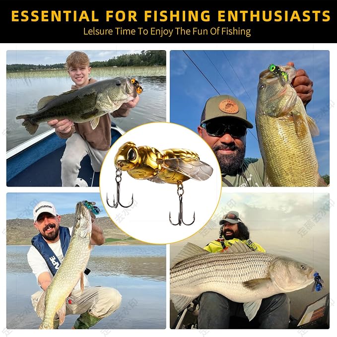 FONMANG Top Water Fishing Lures, 3-Pcs Topwater Lures for Bass Walleye Pike, 2025 New Wasp Crawl Bait for Freshwater and Saltwater