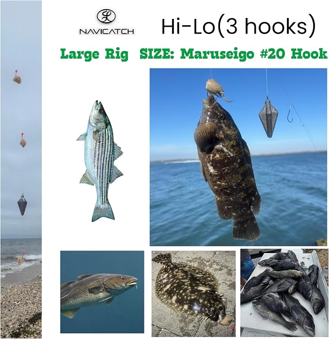 Catfish, Scup (Porgy) & Sea Bass Rig – 3-Hook Hi-Lo Bottom Fishing Kit – Hand-Tied Japanese Hooks with PE Line – Saltwater & Freshwater – USA-Designed