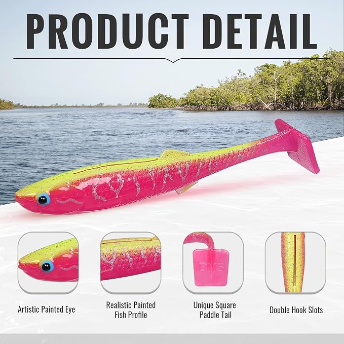 TRUSCEND Shadtale Easy Catch Soft Fishing Lures, Unique Vibration and Action for Various Rigs, Paddle Tail Swimbaits Trailer for Bass, Trout, Crappie, Walleye, Redfish, Saltwater & Freshwater Fishing