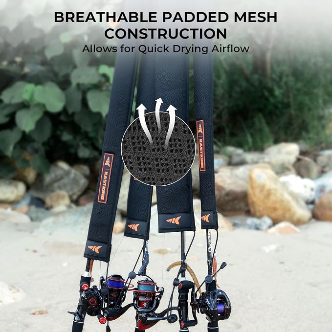 KastKing MeshGuard Rod Socks, Fishing Rod Sleeve, Neoprene Fishing Pole Sleeve, Fishing Rod Covers, Built-in Hanging Loop & Adjustable Lanyard, Fits Casting, Spinning, & Fly Rods