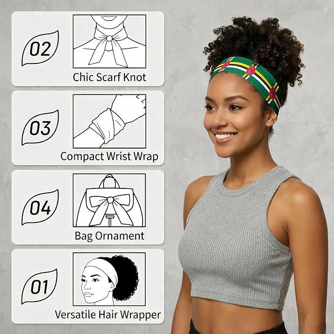 Tie Headband for Women & Men, Flag Patterned Sports Sweatband Head Wrap, Hair Bandana Accessory, 40" x 2.4"