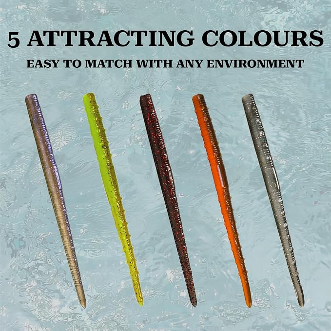 Senko Worms for Bass Fishing, 5” Soft Plastic Stick Baits 50PCS, Floating TPE Ned Rig Worm Kit, Durable Stretchy Bass Lures for Wacky, Texas Rig Freshwater Saltwater