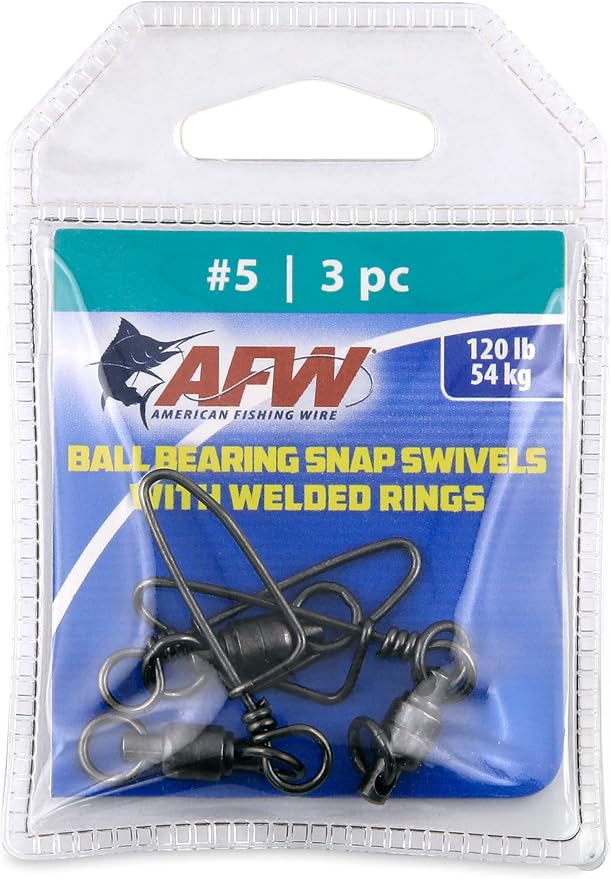 AFW Solid Brass Ball Bearing Snap Swivels with Welded Rings - Black Finish, Up to 450 lb Test Capacity, Patented Bullet Shaped Head for Reduced Water Resistance, Fluid Rotation