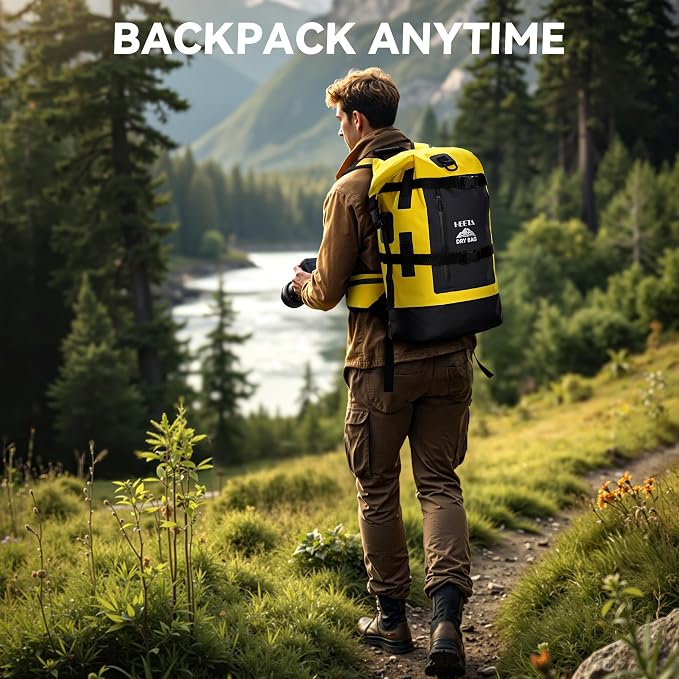 HEETA Dry Bags Waterproof Backpack 40L for Men & Women, Roll Top Heavy Duty Cushioned Hiking Backpack for Kayaking Boating Paddle Boarding Fishing Travel Camping Beach Vacation Cruise Ship Essentials