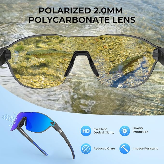 KastKing Nizini Polarized Sports Fishing Sunglasses, With PuriVex Protective Lens Coating, Rimless Wrap Design, Men Women
