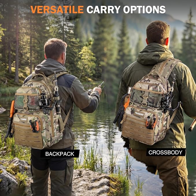 PLUSINNO Fishing Gear Fishing Backpack with Tackle Box, Waterproof tackle Backpack with Rod Holders, Lures, Tools, Pliers & Accessories, Fish Gifts for Men