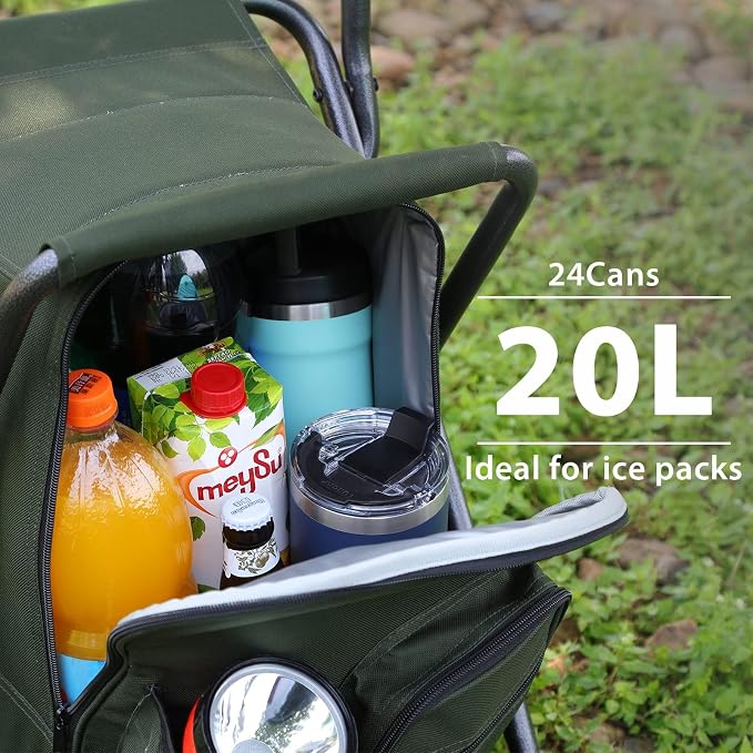 Portal Backpack Cooler Chair 2 Pack Fishing Chairs with Backrest Folding Camping Stool Compact for Outdoors Hiking Hunting Travel, Supports 225 lbs Capacity