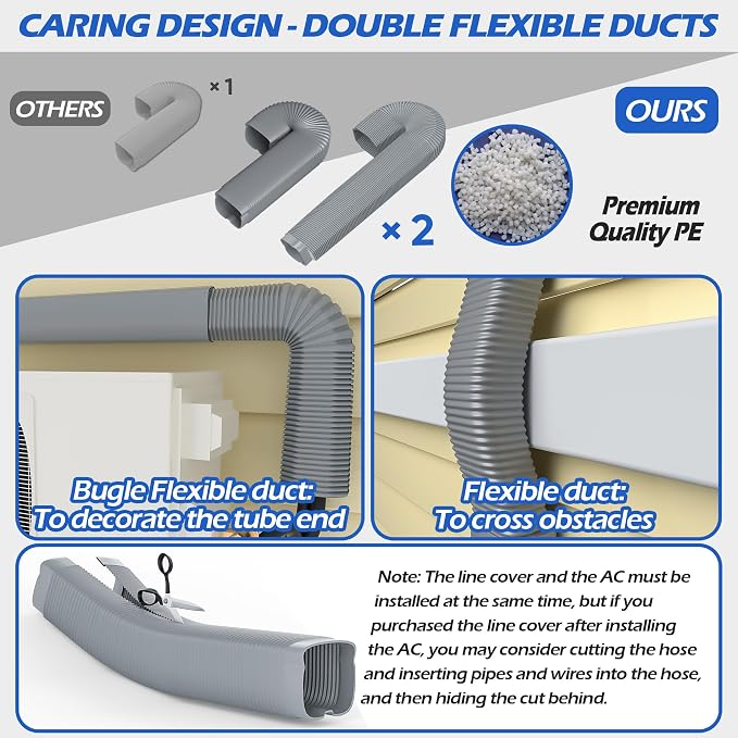 Mini-Split Line Set Cover: 3'' 17 Ft Line Hide for Mini Split Air Conditioner Central AC HVAC - Waterproof Decorative Pipe Cover for Outdoor, Grey