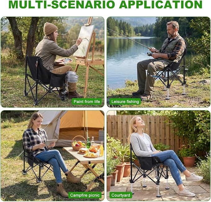 Folding Fishing Chair with Complete Accessories, Portable Camping Chair for Outdoor Fishing, 220LBS Load-Bearing, Non-Slip All-Terrain Design with Storage Bags, Carbon Steel Fishing Chair