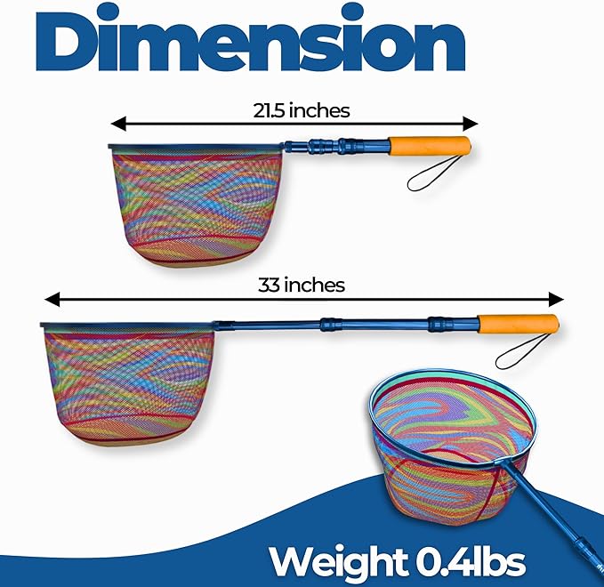 DaddyGoFish Kids Fishing Net - Extendable Telescopic Landing Net for Boy Girl Children Catching Small Fish Crab Shrimp Minnow Dragonfly Beach Pier Lake River Ocean