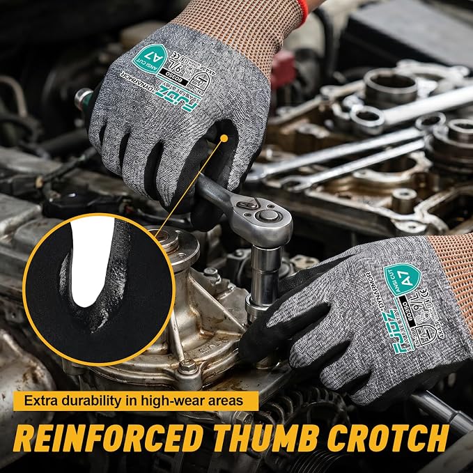 A7 Cut Resistant Work Gloves, 3 Pairs Nitrile Coated Cutting Glove for Woodworking,Construction,Fishing,Metalwork