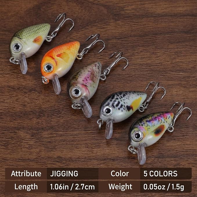5 Pcs Mini Fishing Lures Hard Baits Hooks Micro Fishing Lures Crankbaits Baits Topwater for Freshwater and Saltwater