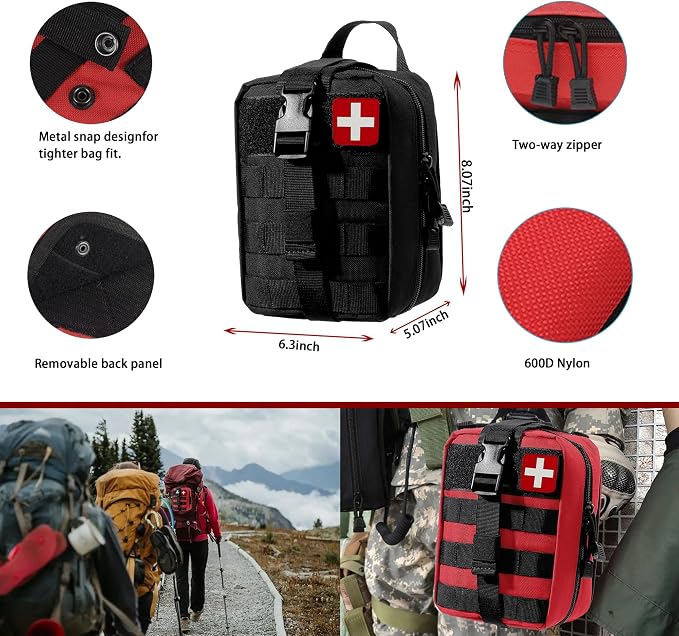 293Pcs/set - First Aid Kit Molle Pouches Emergency Survival Kit Suitable for Outdoor Activities, Home, School, Hiking, Car Travel and Camping - Quick Response First Aid Essentials (Black)