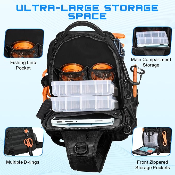 18L Fishing Sling Bag with Removable Lure Wraps and Rod & Beverage Holder, Tackle Bag for Fishing Gear
