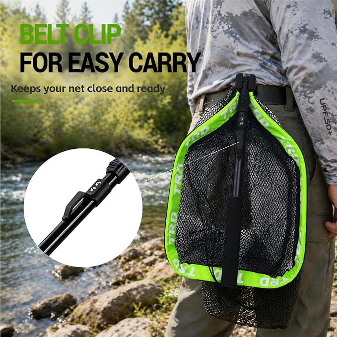 AluFloat X1 Fishing Net with Handle (Fish Net) - Floating Foldable Rubber-Coated Deep Mesh Landing Net for Bass & Fly Fishing - Fishing Gear, Kayak Accessories, Fishing Accessories