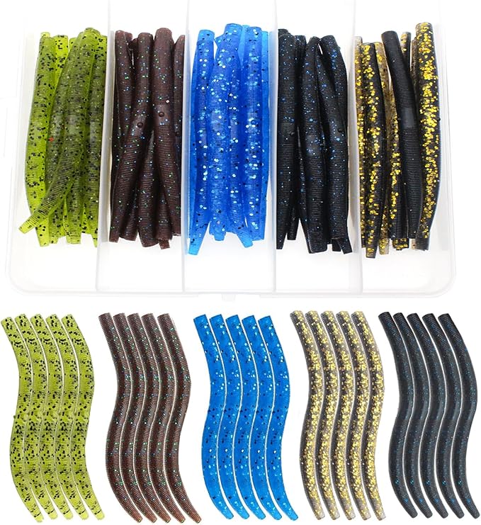 Ned Rig Kit for Bass Fishing – 25pcs/40pcs/60pcs/133pcs Finesse Soft Plastic Worms, Stick Baits, Swimbaits Lures with Shroom Ned Jig Heads, Complete Lure Set for Freshwater Fishing