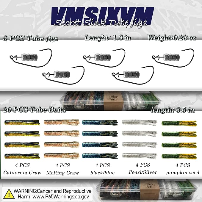 Tube Lures Crappie Lures for Bass Fishing, Tube Jigs Heads Soft Plastic Worm Baits for Freshwater Saltwater