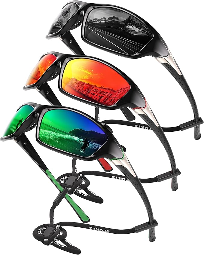 Polarized Sports Sunglasses for Men - Wrap Around Mens Sunglasses UV Protection for Fishing Cycling Driving