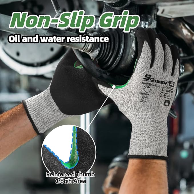Schwer 2 Pairs Cut Resistant Work Gloves ANSI A6 Cut Proof Glove CR3028, with Reinforced Thumb, Touchscreen Working Gloves for Men and Women Used for Woodworking, Glass Cutting, Construction, L