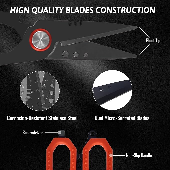 Eupheng 4.7 In Pro Fishing Scissors for Braided Line Mono Fluorocarbon with Zinger Retractor Clip, Dual Serrated Titanium-Coated Blades, Multifunction Fishing Shears