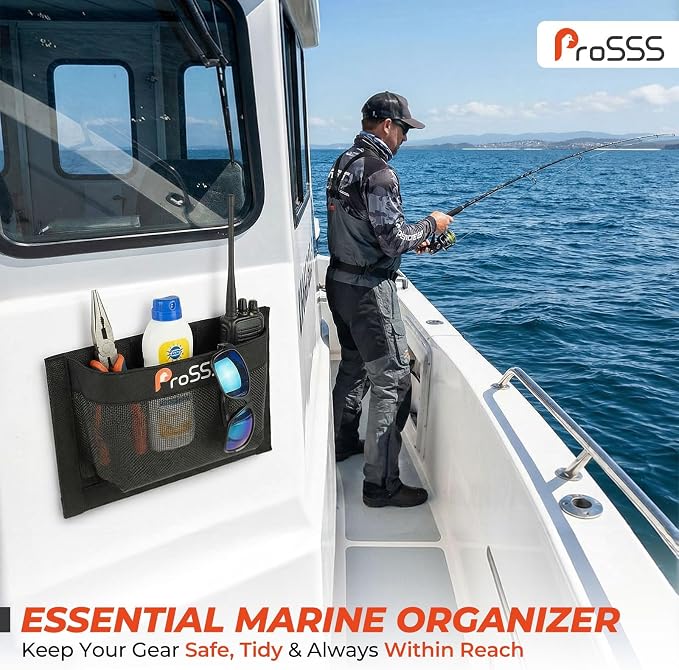 2PC Boat 10"*7" Self-Adhesive Storage Mesh Bag,Marine Organizer for Tools & Boat Accessories,Waterproof Strong Adhesive Backing, Easy to Install & Remove,Keep Your Boat Tidy and Items Secure
