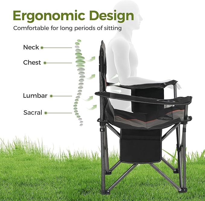 ALPHA CAMP Oversized Camping Chair 500 LBS Capacity Fully Padded Heavy Duty Lawn Chair for Heavy People, Fully Padded Portable Outdoor Chair with Cooler Bag for Camping, Fishing, Beach,1PC