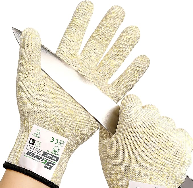 Schwer SlicePro ANSI A9 Cut Resistant Gloves, Food Grade Cutting Gloves for Kitchen Food Prep, Mandoline Gloves for Meat Cutting, Oyster Shucking, Fish Fillet Processing, PR1501, L
