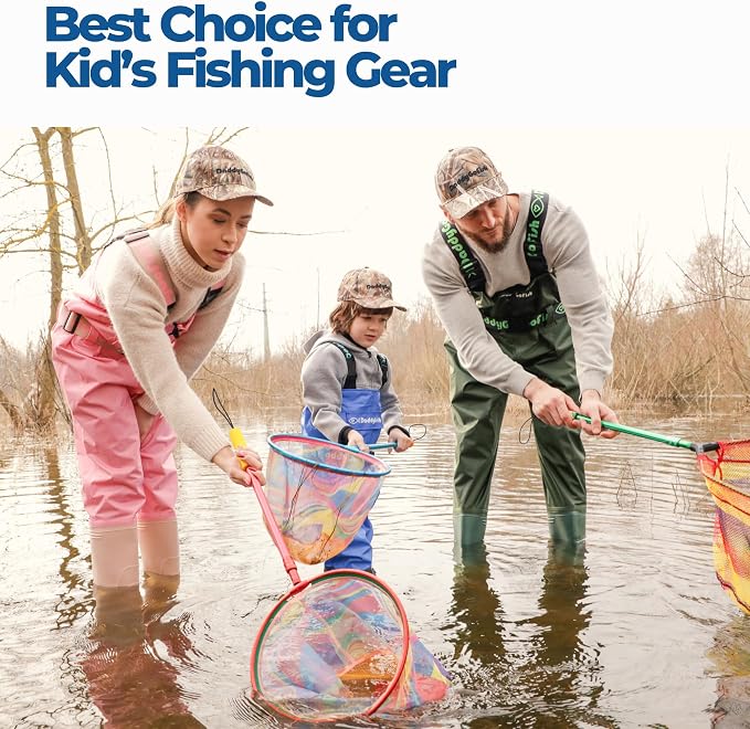DaddyGoFish Kids Fishing Net - Extendable Telescopic Landing Net for Boy Girl Children Catching Small Fish Crab Shrimp Minnow Dragonfly Beach Pier Lake River Ocean