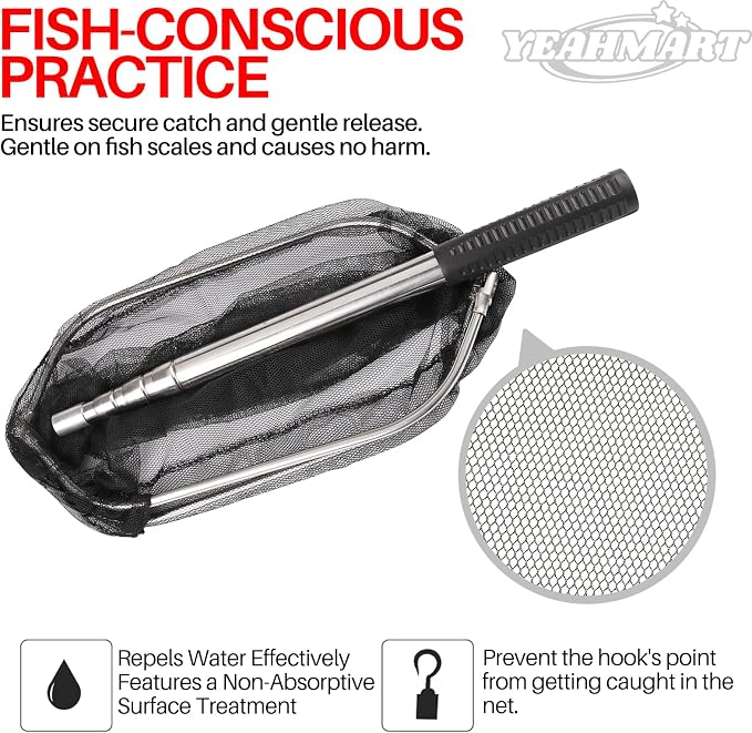 Yeahmart Fishing Landing Net with Telescopic Aluminum Handle Pole, Collapsible Nylon Mesh Minnow Fish Net for Saltwater & Freshwater, Portable Fishing Gear for Kids, Men, Women, Extends 21-75 Inches
