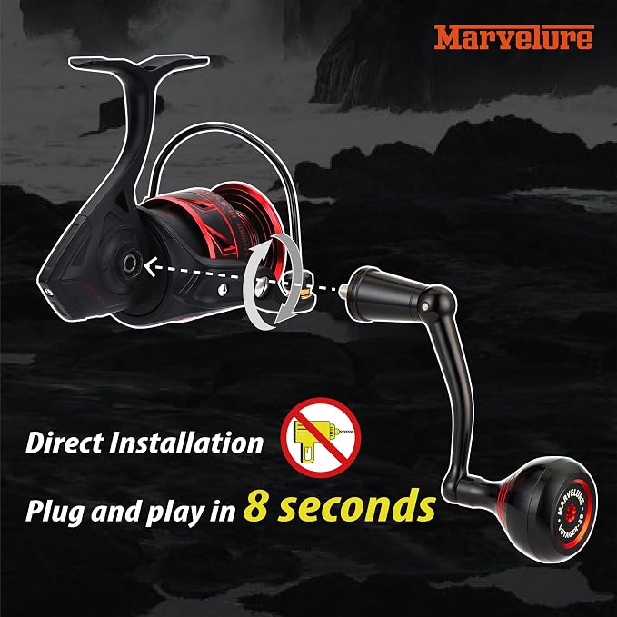 Foldable Power Handle for Penn Fierce III IV, Battle III HS Spinning Reel Replacement Handle (Not for Fierce Live Liner)