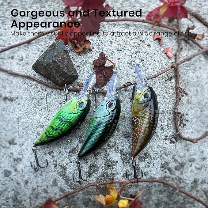 Pristis Lifelike Fishing Plugs for Bass Muskie Walleye, Slow Sinking Swimbaits for Saltwater Freshwater, Shallow Deep Diving Crank Hard Baits Lure Set with Reinforced Treble Hooks for Pike Crappie