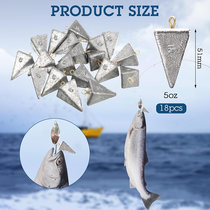 Shimeyao 18 Pieces Pyramid Sinkers Fishing Weights Triangle Fishing Sinkers Rig Pyramid Sinker for Ocean Saltwater Surf Bass Casting Gear Tackle