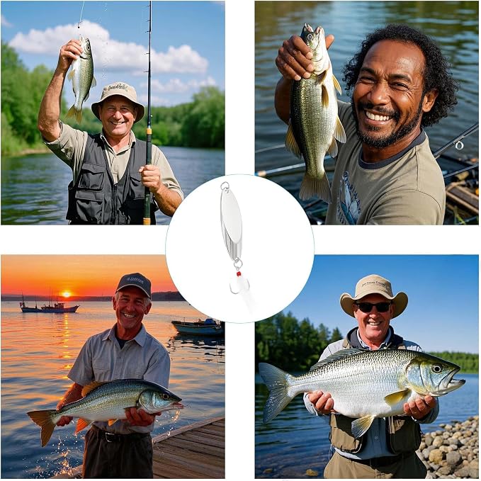 Fishing Spoons Fishing Lures Hard Metal Spinner Baits Reflective Casting Spoon Treble Hooks Jigs for Freshwater Saltwater，10 PCS with Box