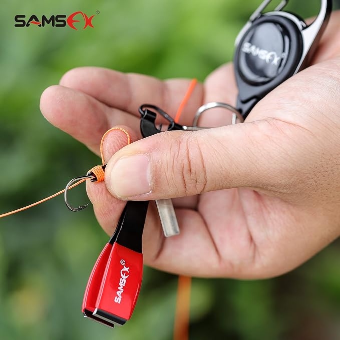 SAMSFX Fishing Knot Tying Tool, Multifunctional Fly Fishing Nippers with Retractor, Fishing Line Knot Tyer, Fast Tie Nail Knots, Tackle Box Accessory