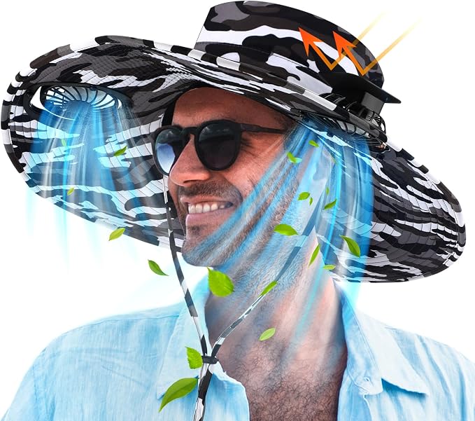 Berlune Sun Hat with 2 Solar Fan Wide Brim Fishing Bucket Hat USB & Solar for Men Women UPF 50+ Cooling for Fishing Beach
