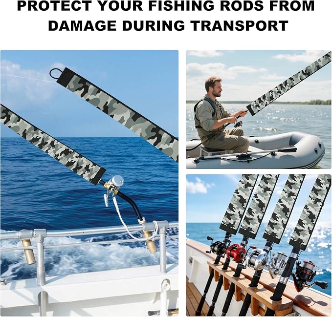 Neoprene Camo Fishing Rod Sleeves,Fishing Pole Sleeves,Fishing Rod Socks | UV Resistance,Puncture Resistant, Protect Casting, Spinning, Trolling Fishing Rods, Storage, tangled-free,75in,68in,60in